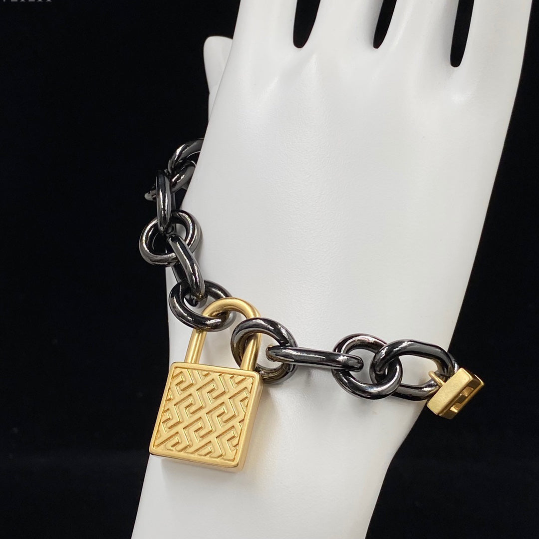 Lock Pendant Colorblock Bracelet