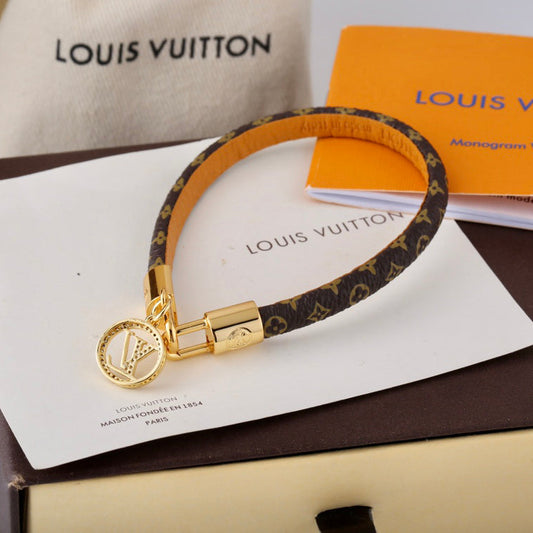 Logo Pendant Monogram Leather Bracelet