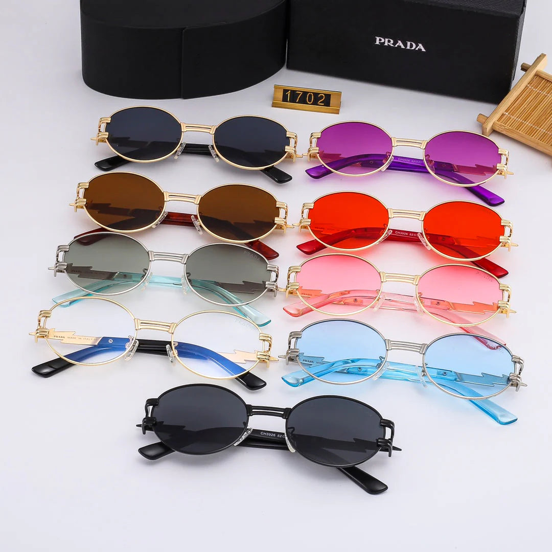 New round full metal frame sunglasses with iconic logo on the temples