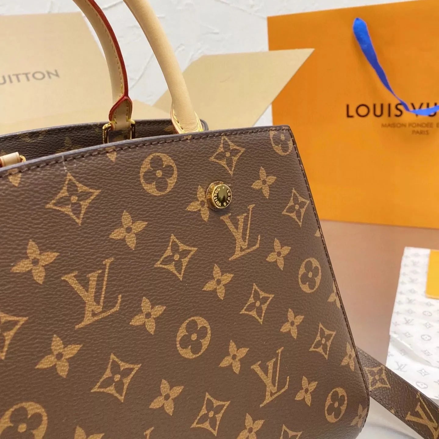 Classic Monogram Shoulder Leather Bag