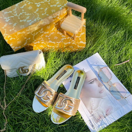 Metal Buckle Rhinestone Slippers