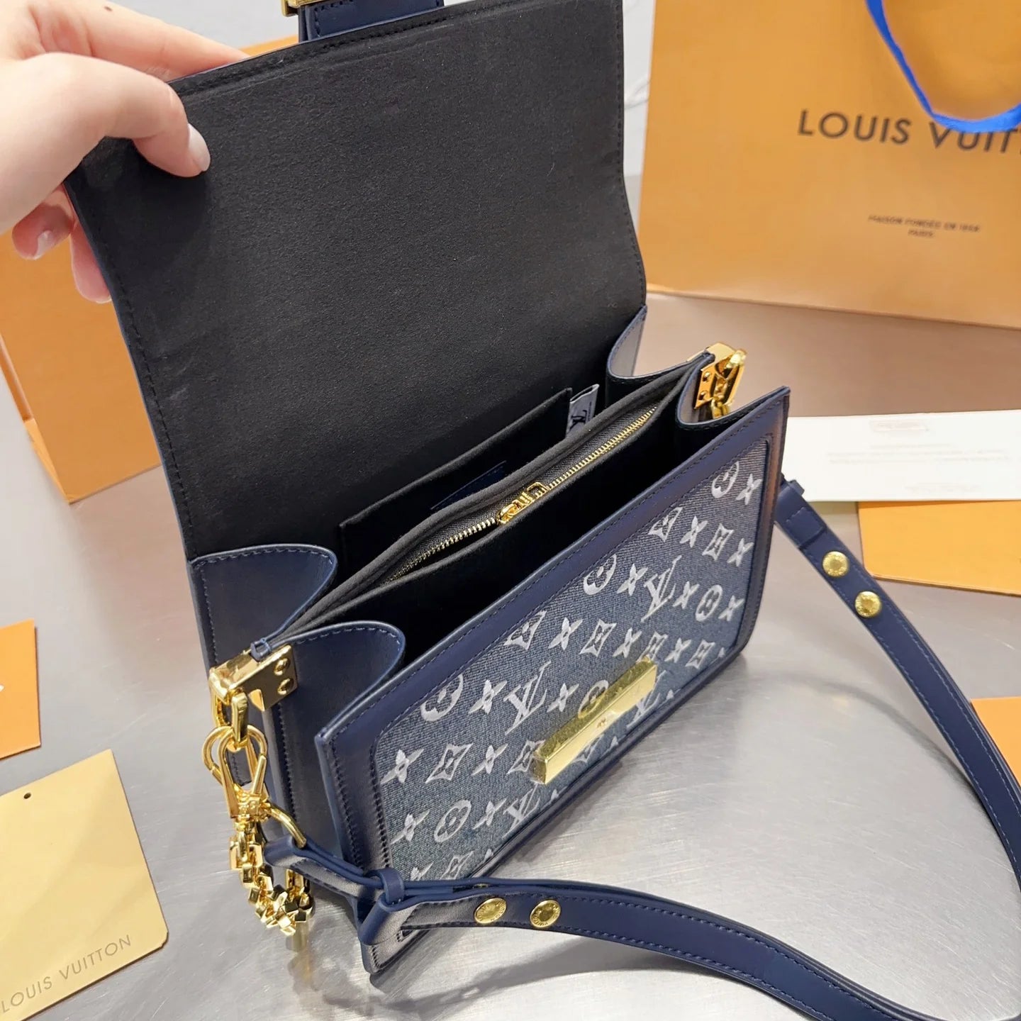 Jacquard Denim MM Handbag