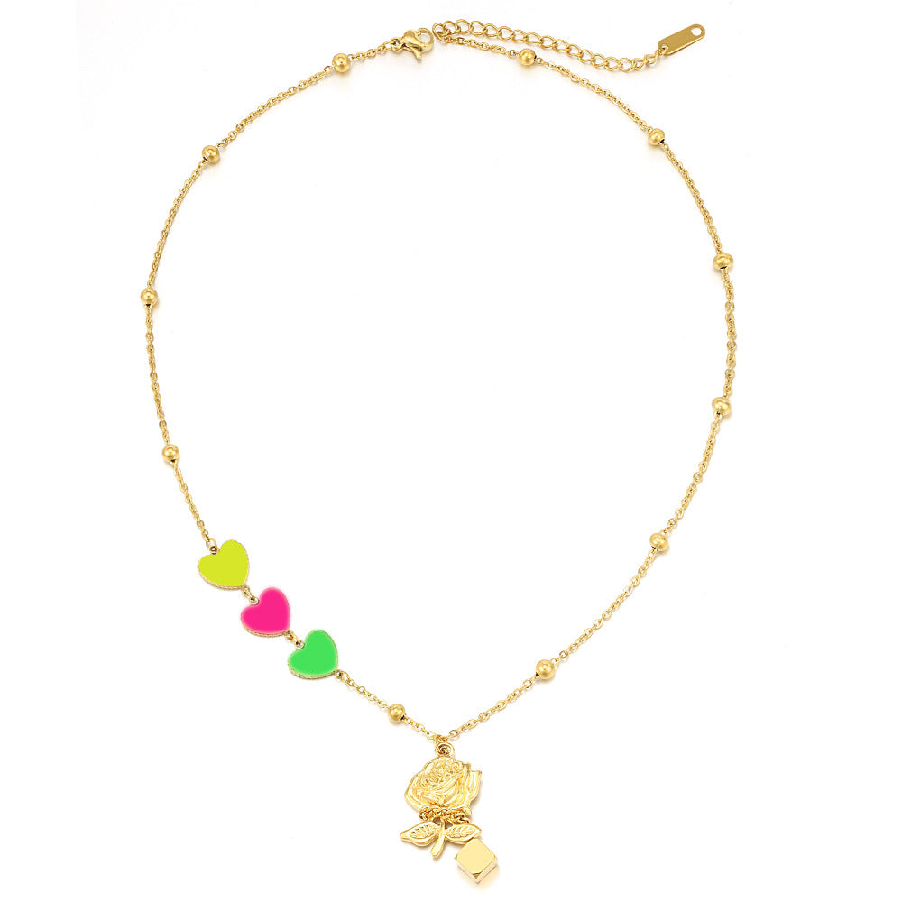 Colored Heart Rose Pendant Necklace