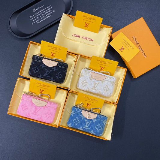 Denim embroidered card holder