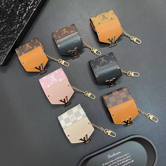 Fashion Metal Logo Leather Earphone Case