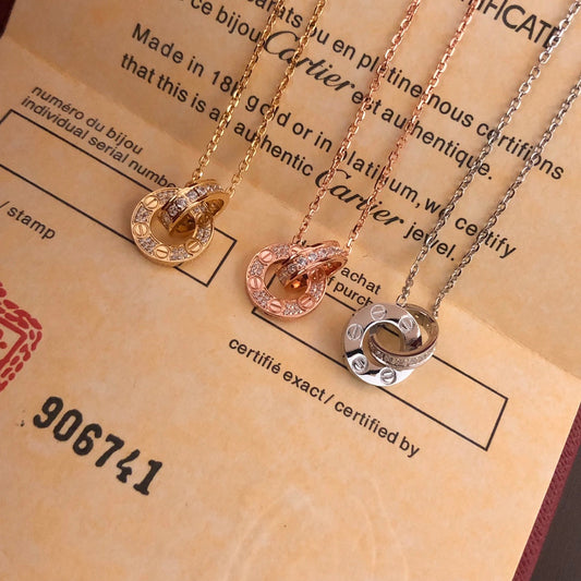 LOVE Full Diamond Double Ring Necklace