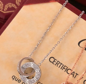 LOVE Full Diamond Double Ring Necklace