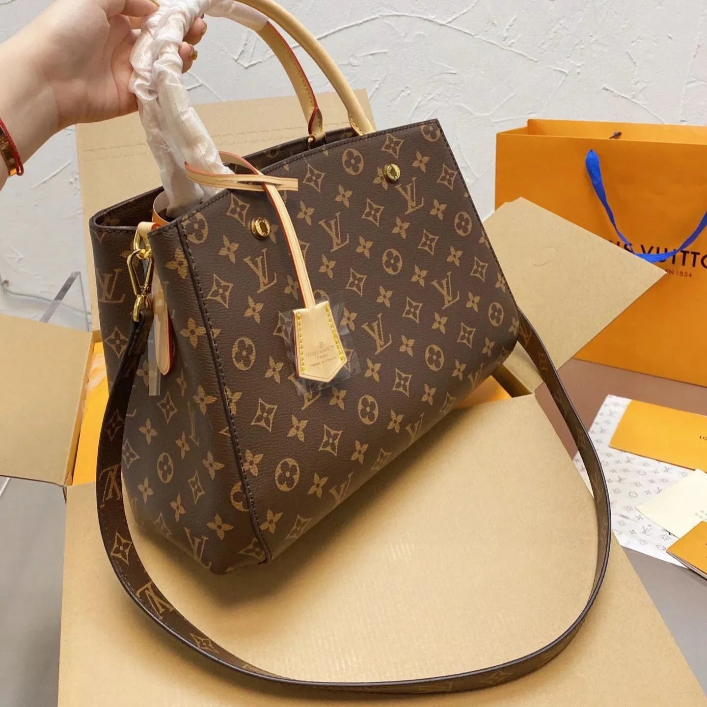 Classic Monogram Shoulder Leather Bag