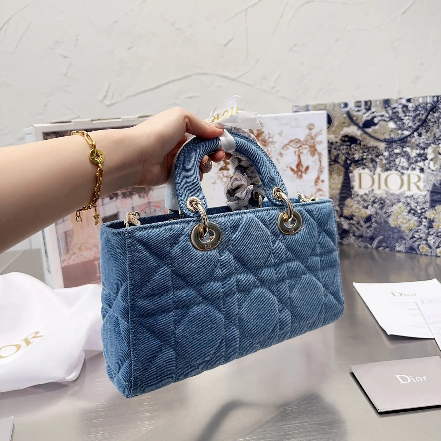 Denim Medium Lady D-Joy Bag