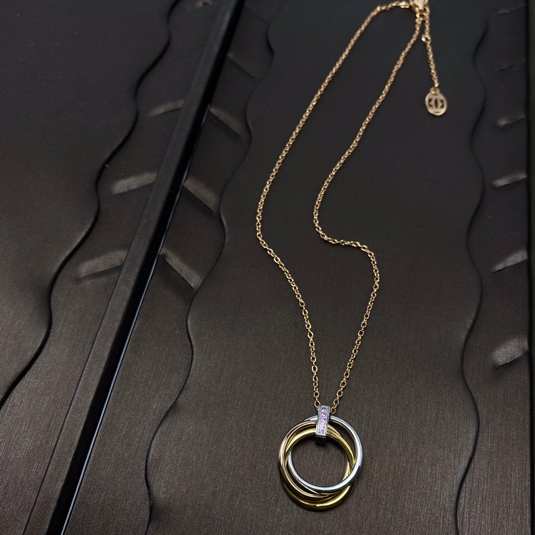 Three-Ring Tricolor Pink Diamond Necklace