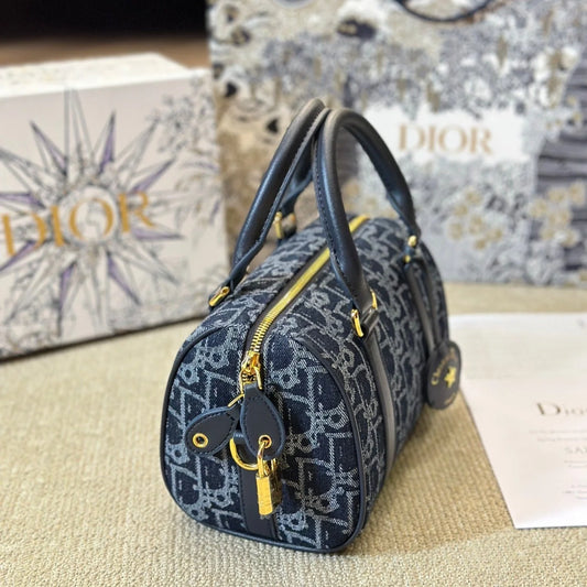 Blue Denim Dior Oblique Jacquard Groove 20 Bag