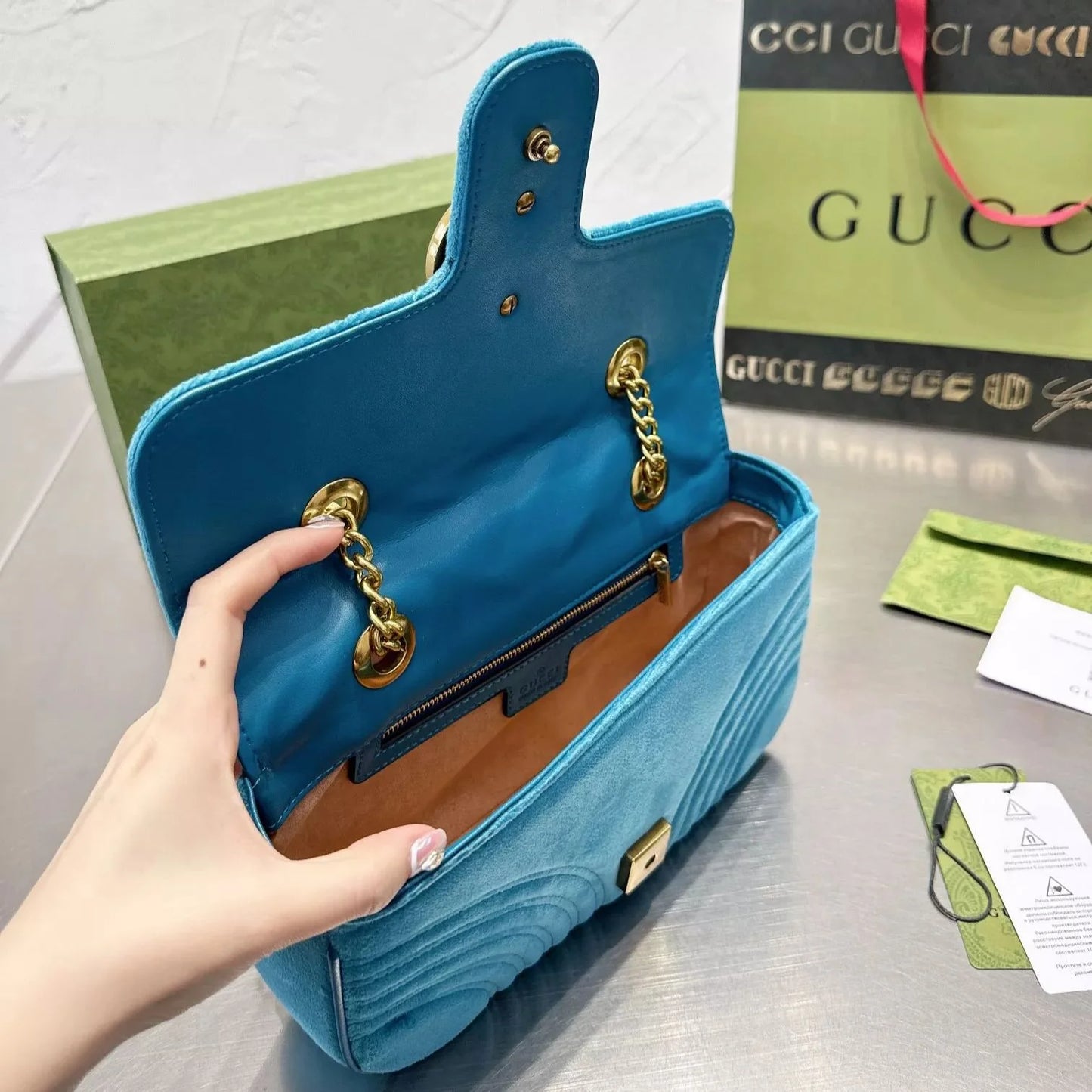 Gold Velvet Marmont Chain Shoulder Bag