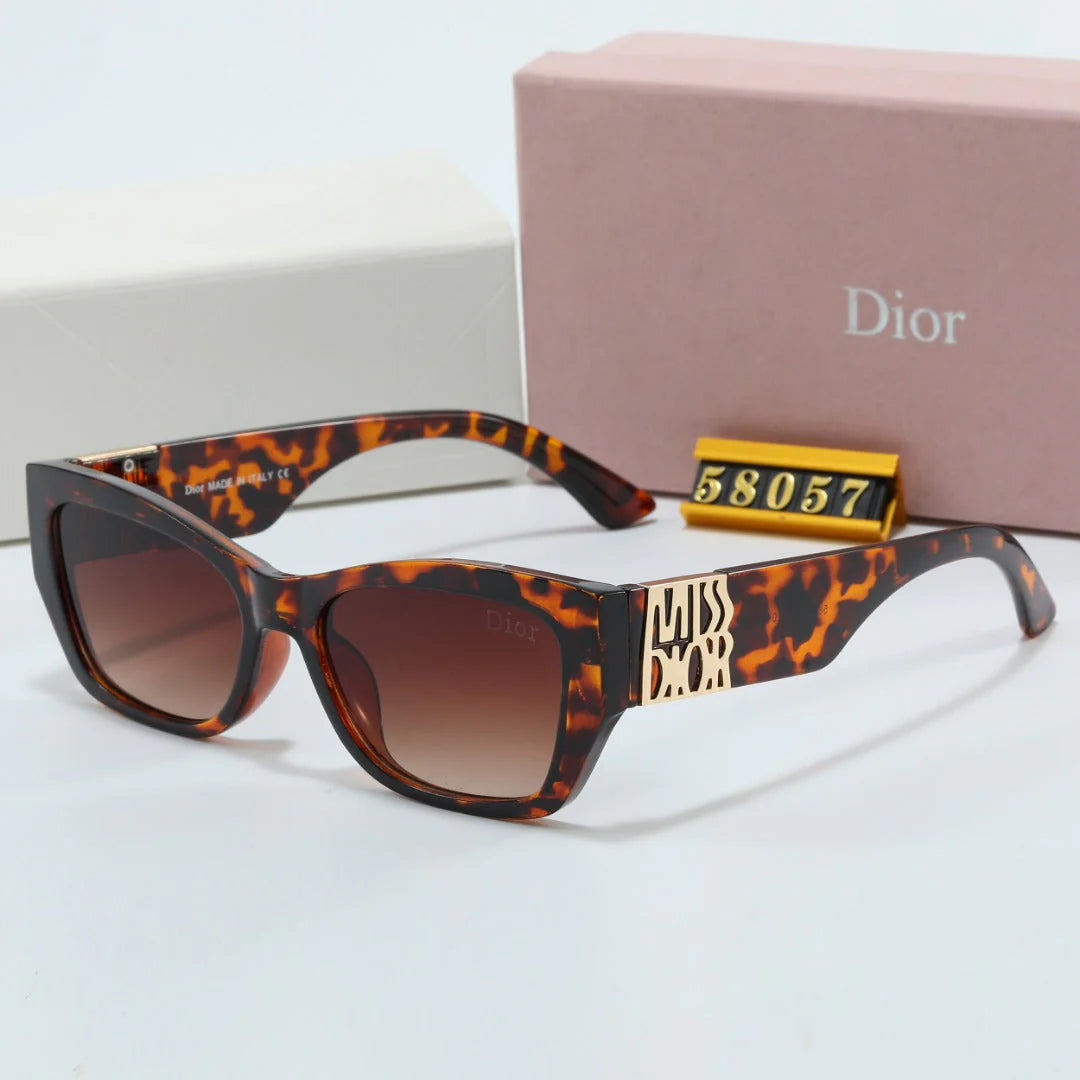 Metal Signature Temples Rectangular Sunglasses