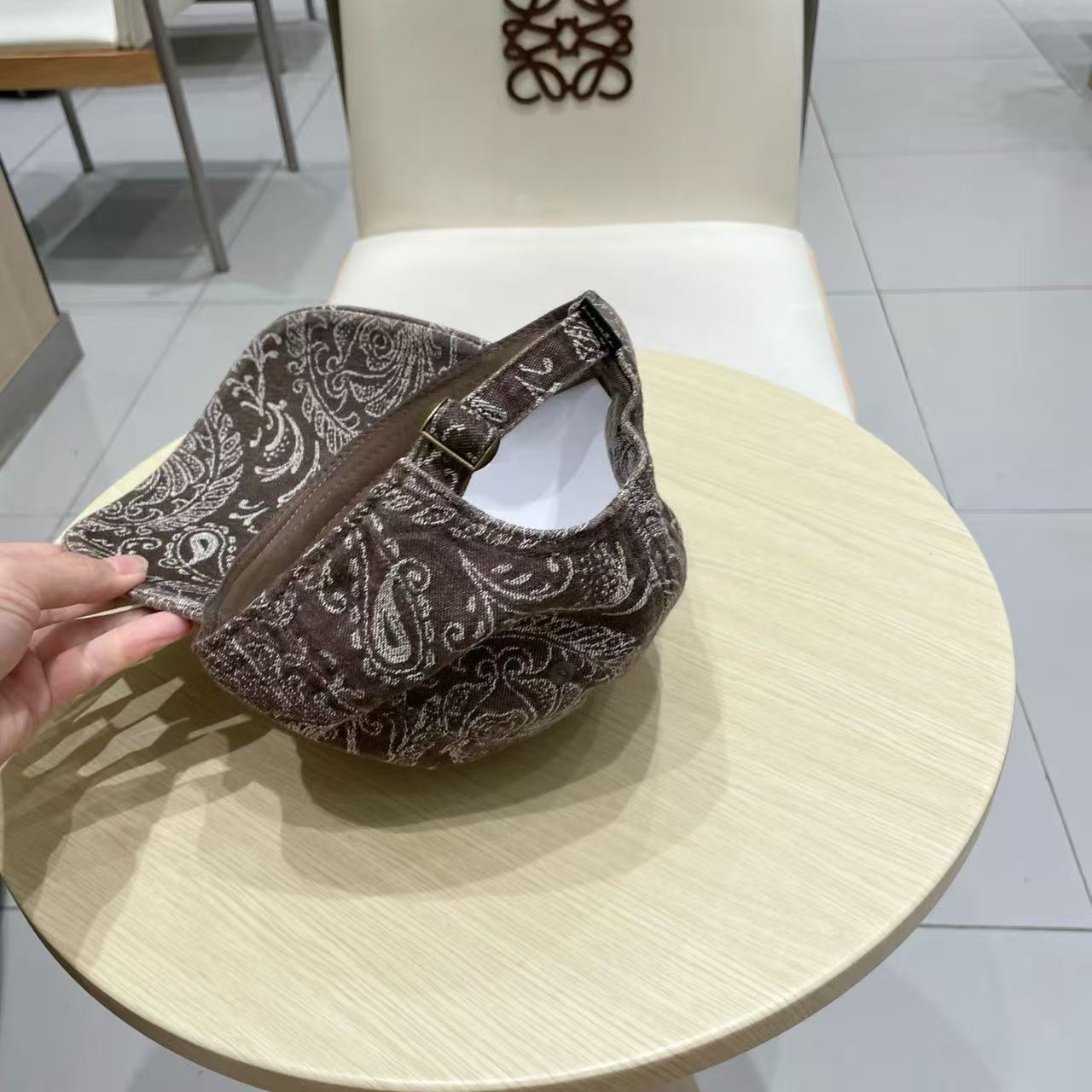 Baseball cap with dark print denim