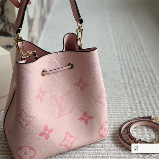 Pink Leather Embossed Bucket Bag
