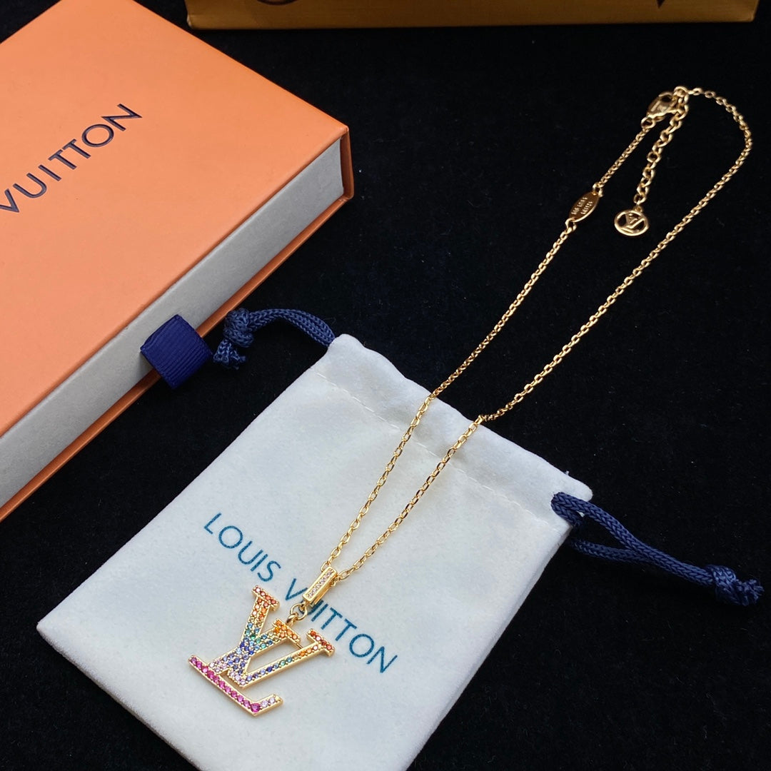 Colored Diamond Logo Pendant Necklace