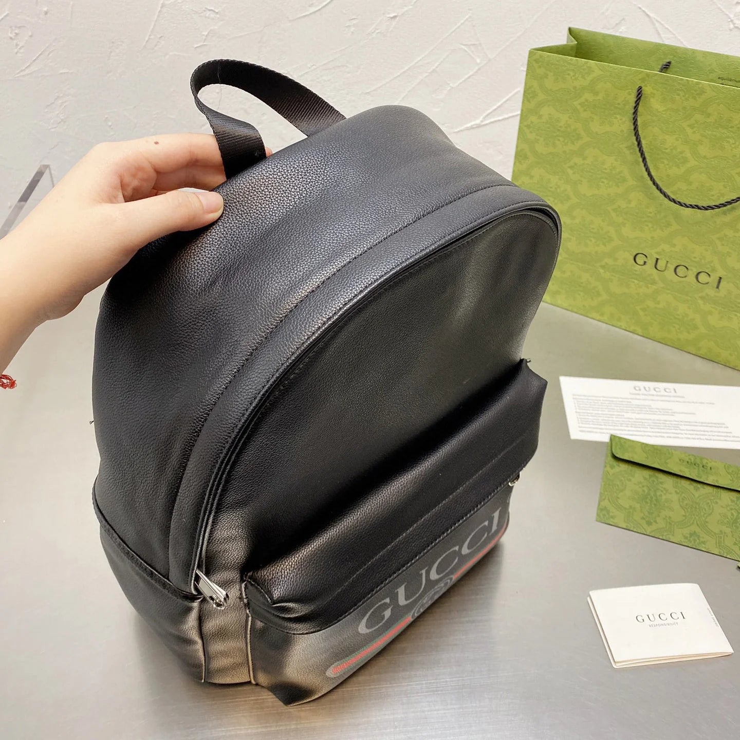 Leather Printed Backpack