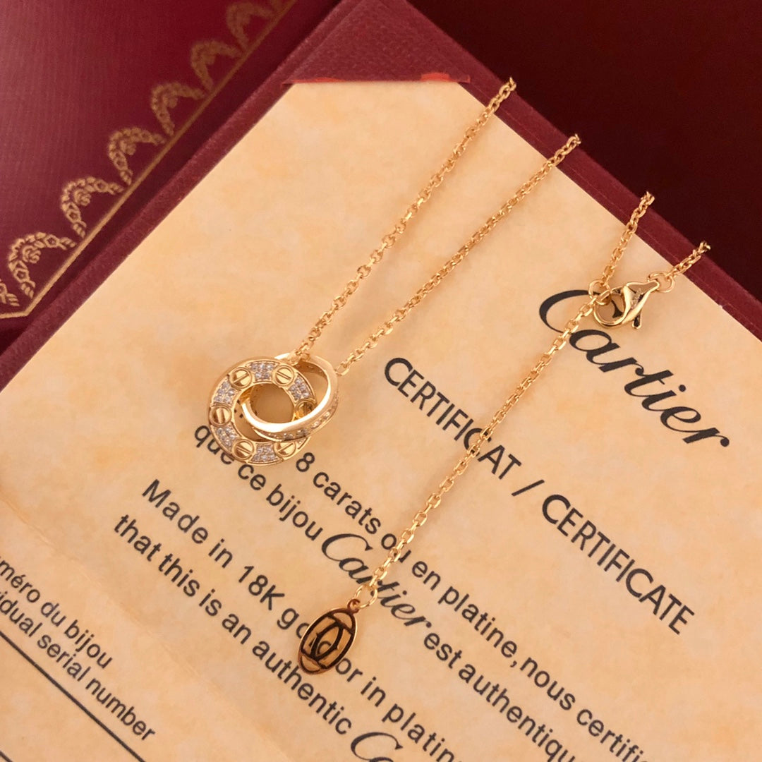 LOVE Full Diamond Double Ring Necklace