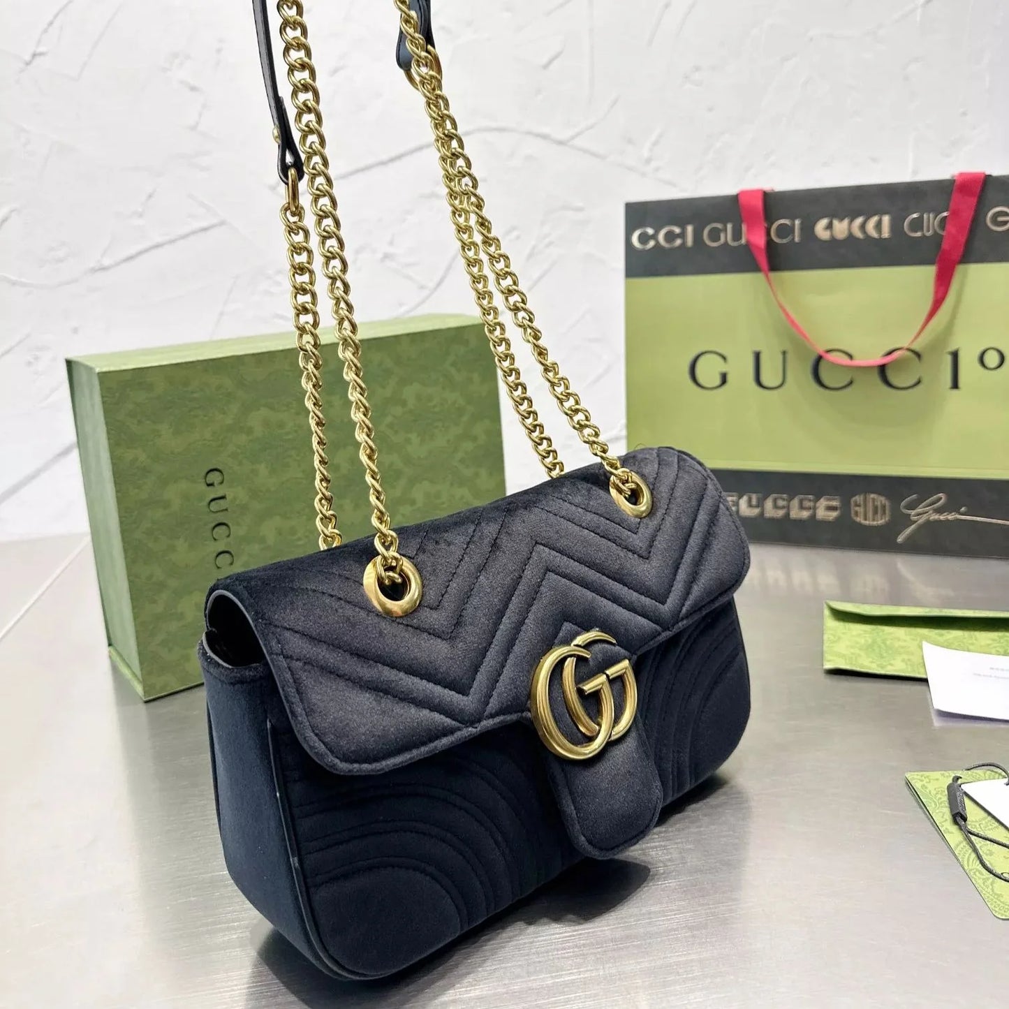 Gold Velvet Marmont Chain Shoulder Bag