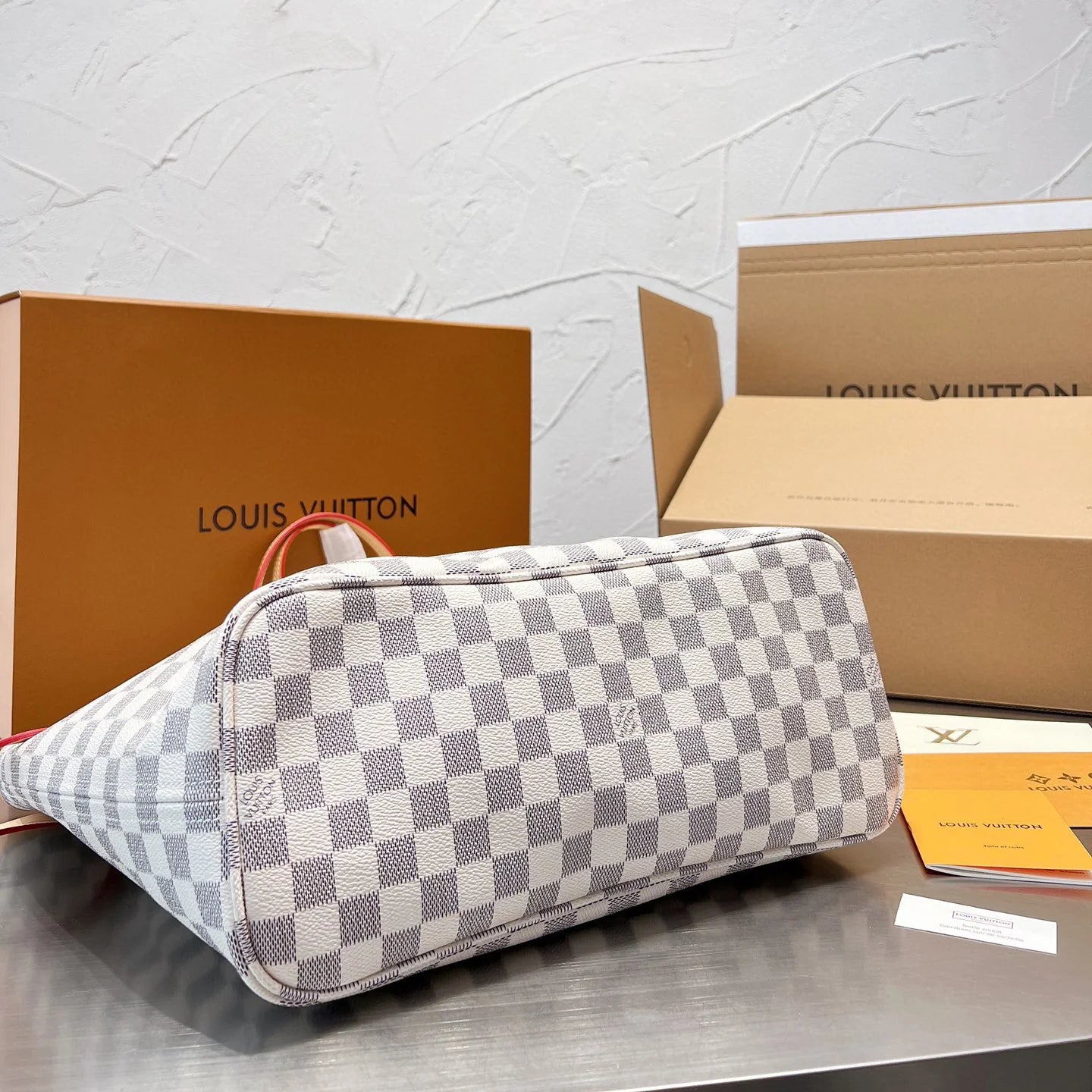 White Checkerboard Neverfull Medium Bag