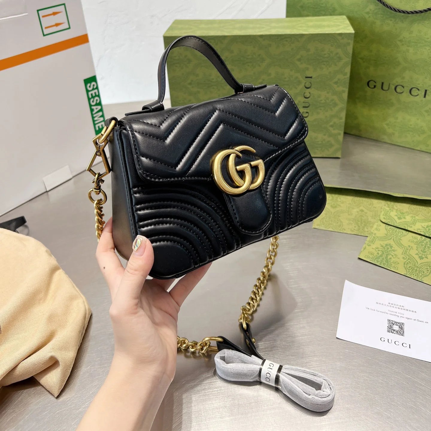 Monogram Flap Chain Mini Handle Bag