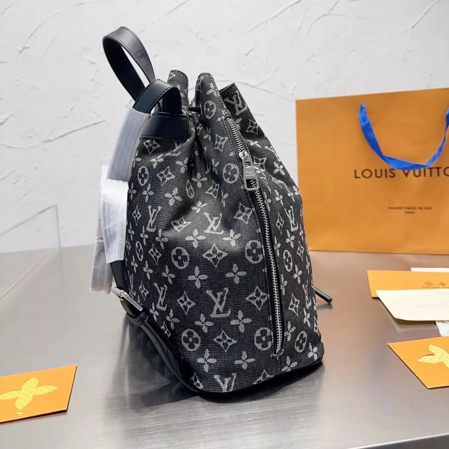 Monogram Denim Drawstring Backpack