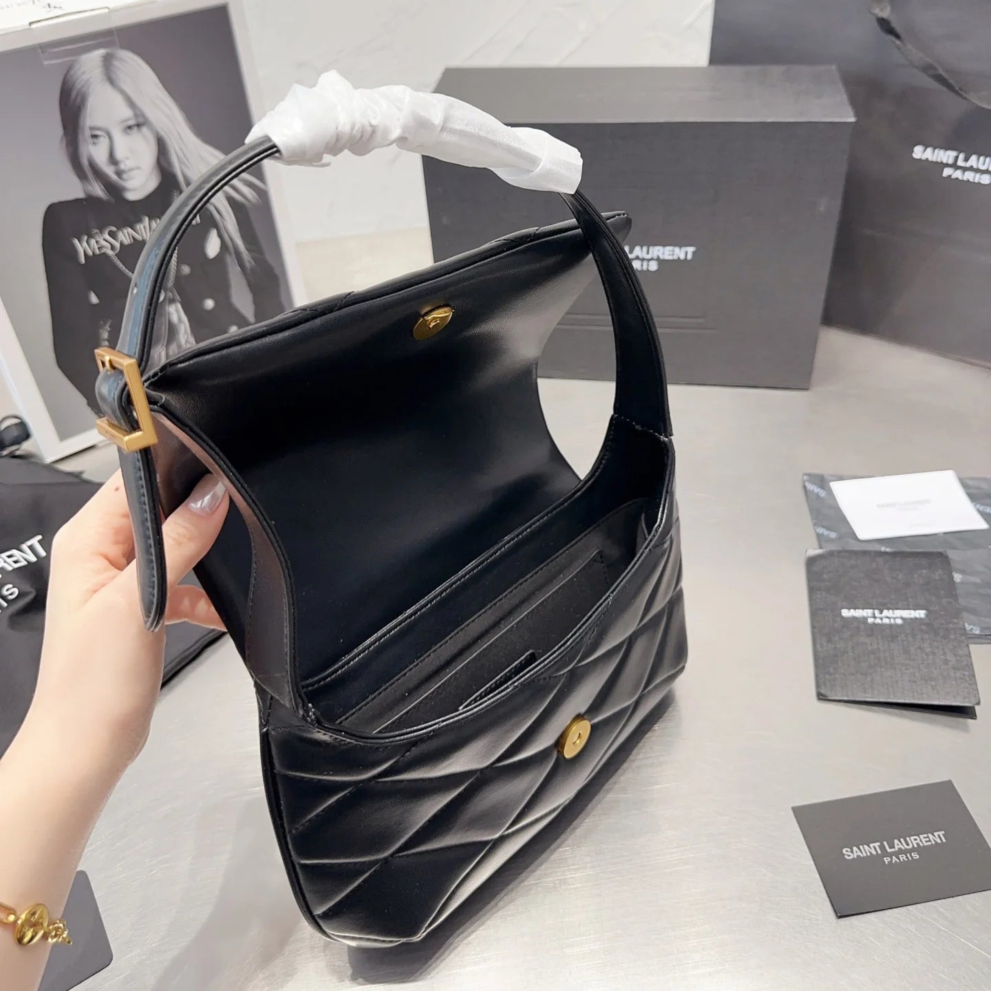 Quilted Leather Flap Sholder Bag