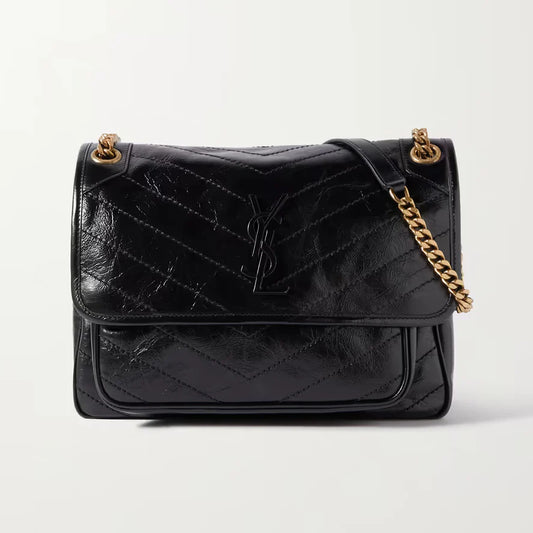 Crinkled Glossed-Leather Shoulder Bag