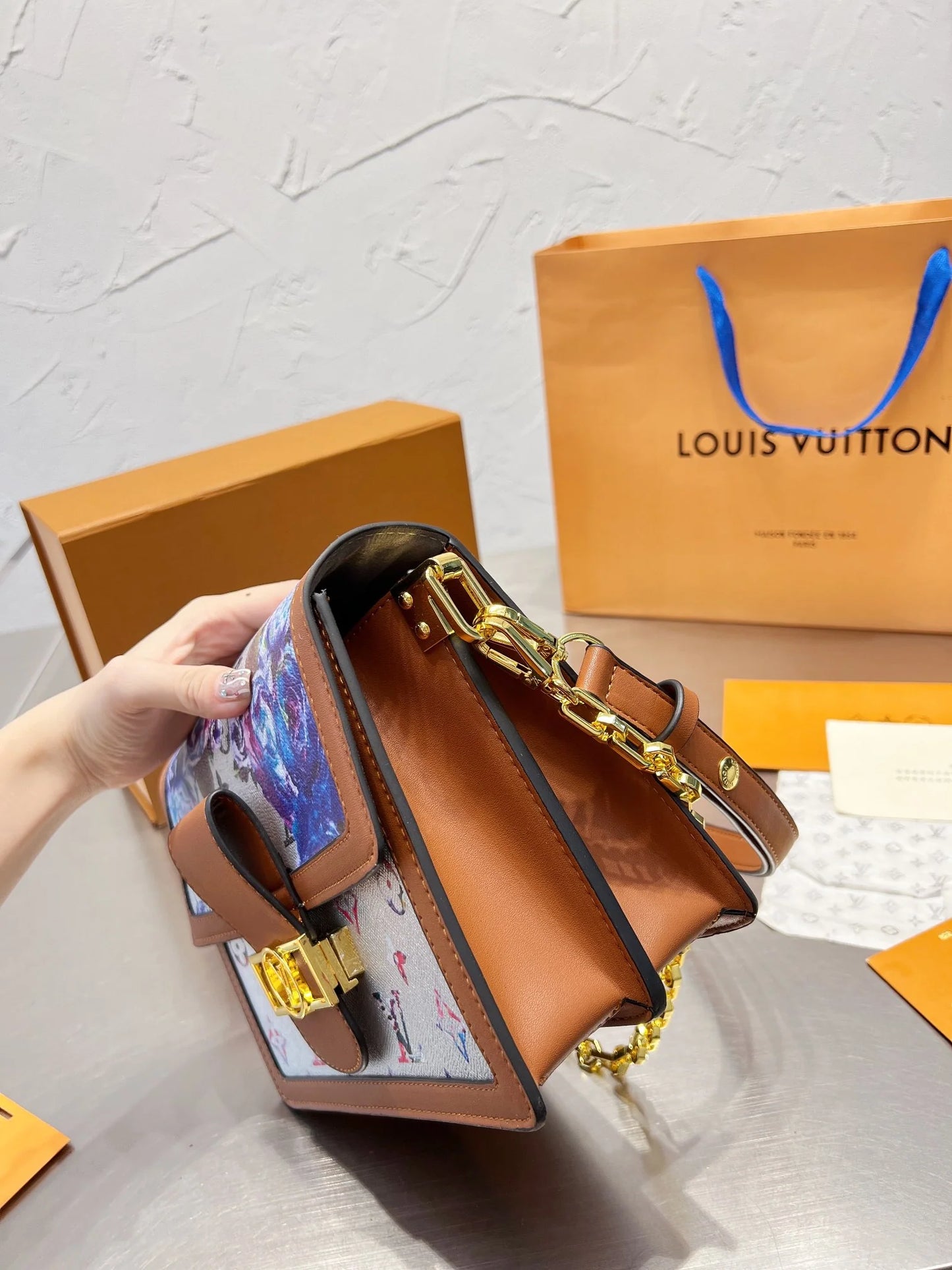 Vintage Hand Painted Rose Messenger Bag