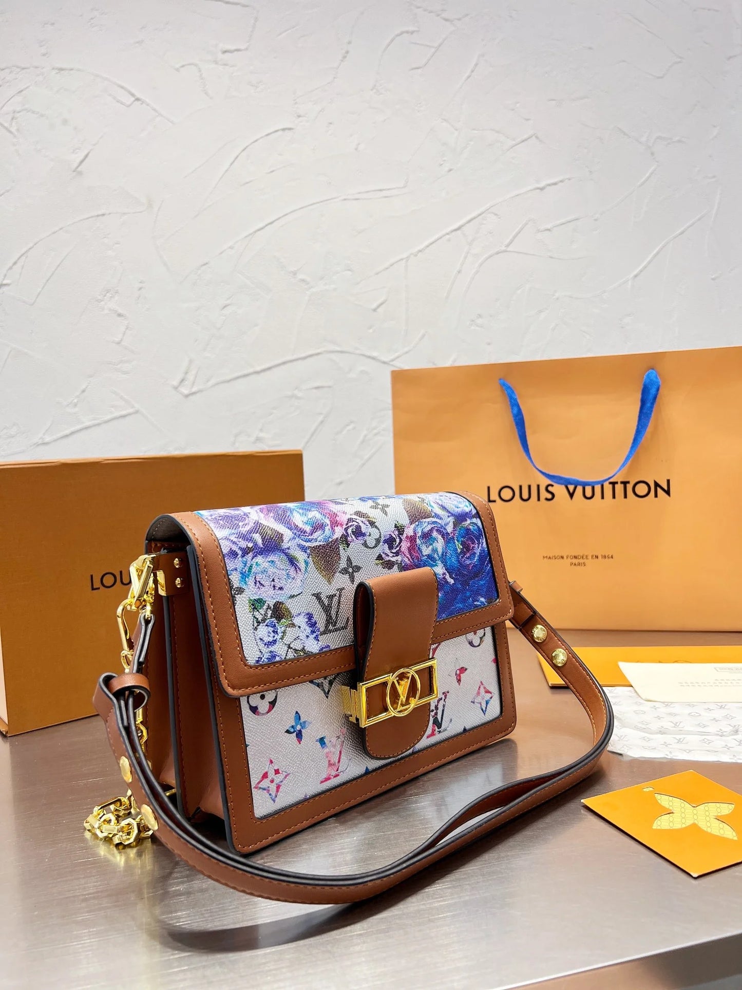 Vintage Hand Painted Rose Messenger Bag