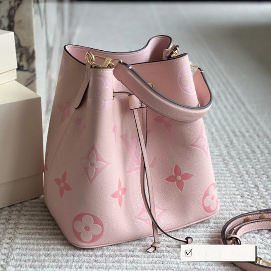 Pink Leather Embossed Bucket Bag