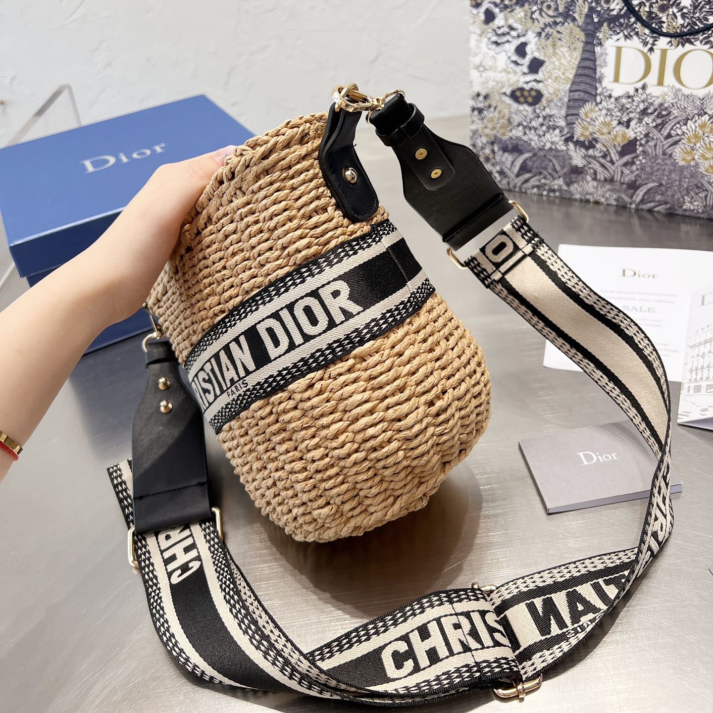 Webbing Straw Beach Bag