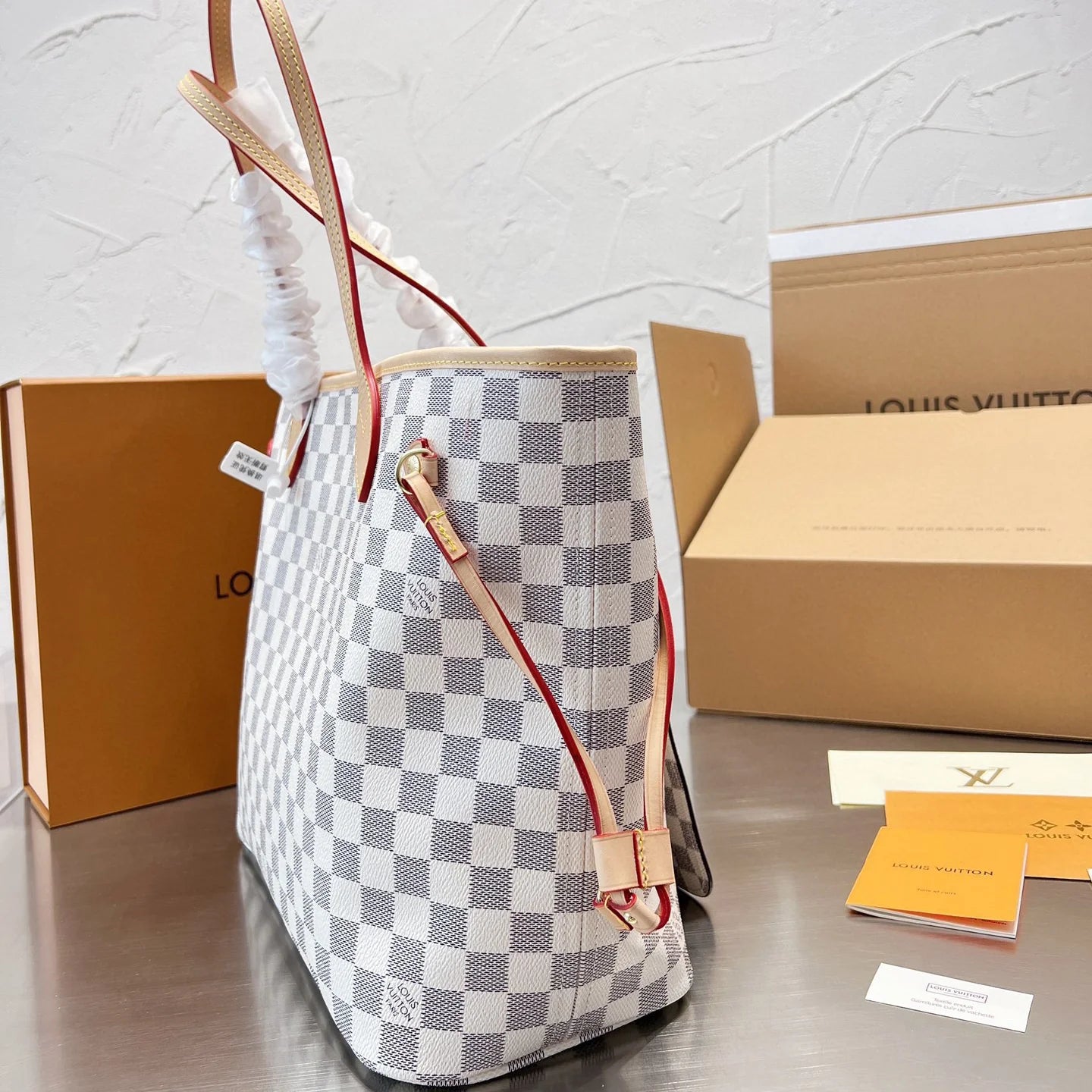 White Checkerboard Neverfull Medium Bag
