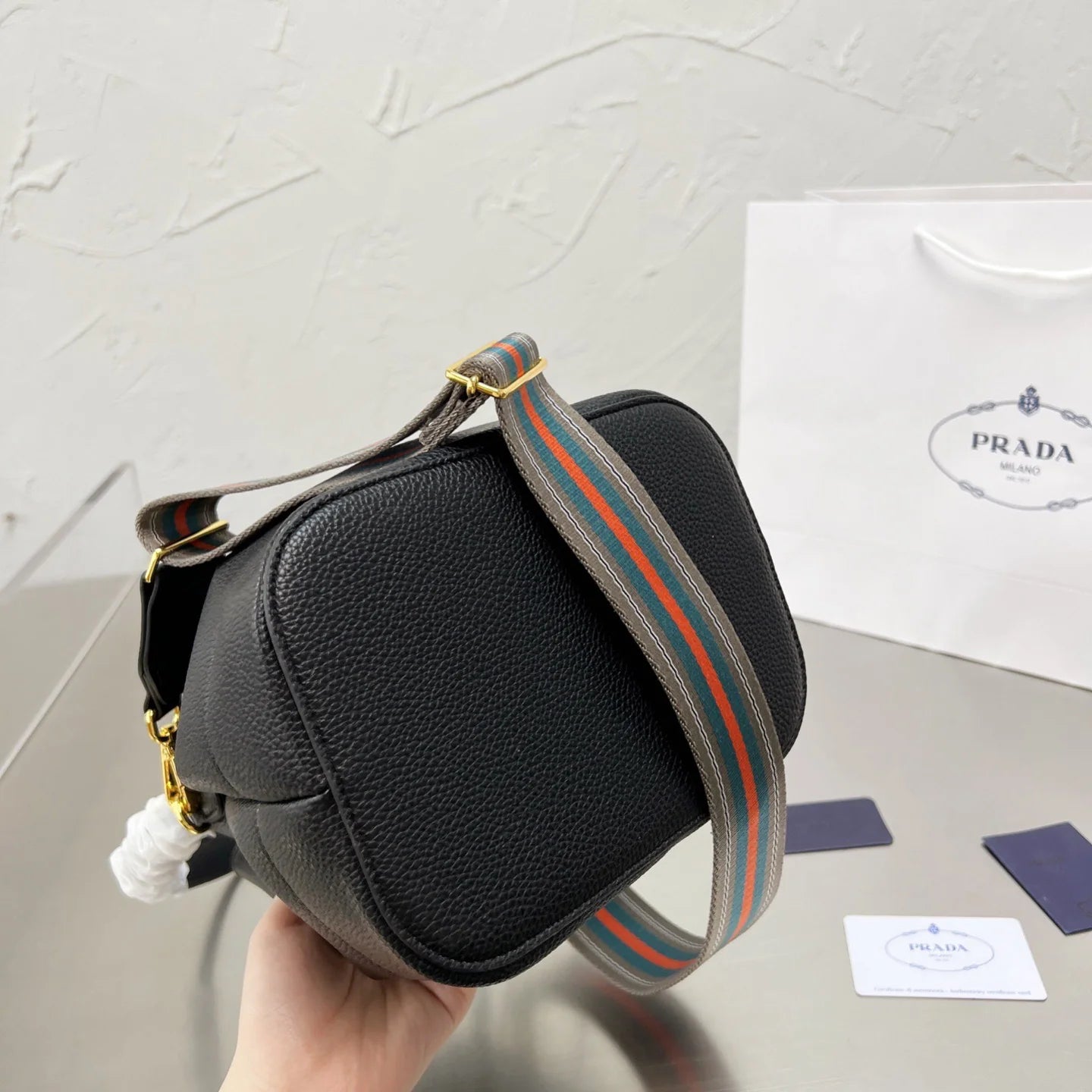 Double Shoulder Strap Lychee Bucket Bag