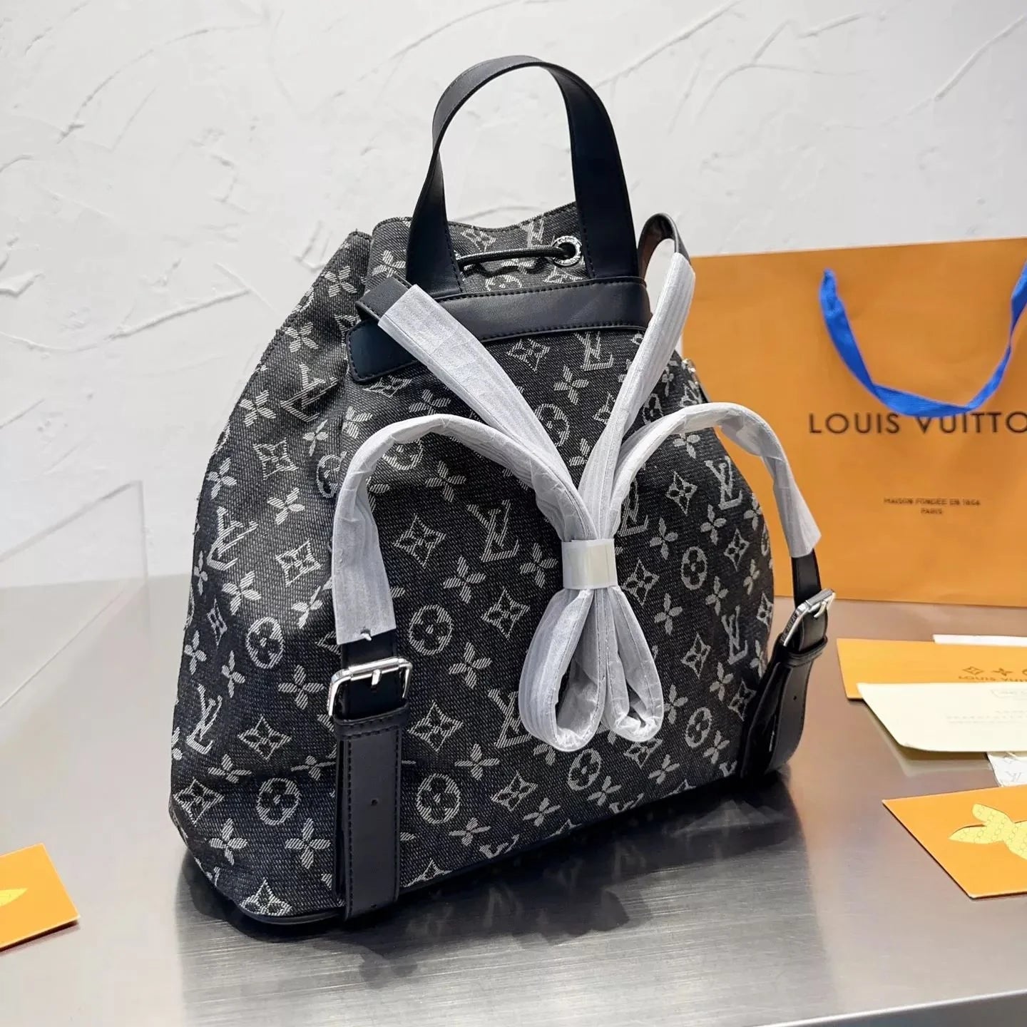 Monogram Denim Drawstring Backpack