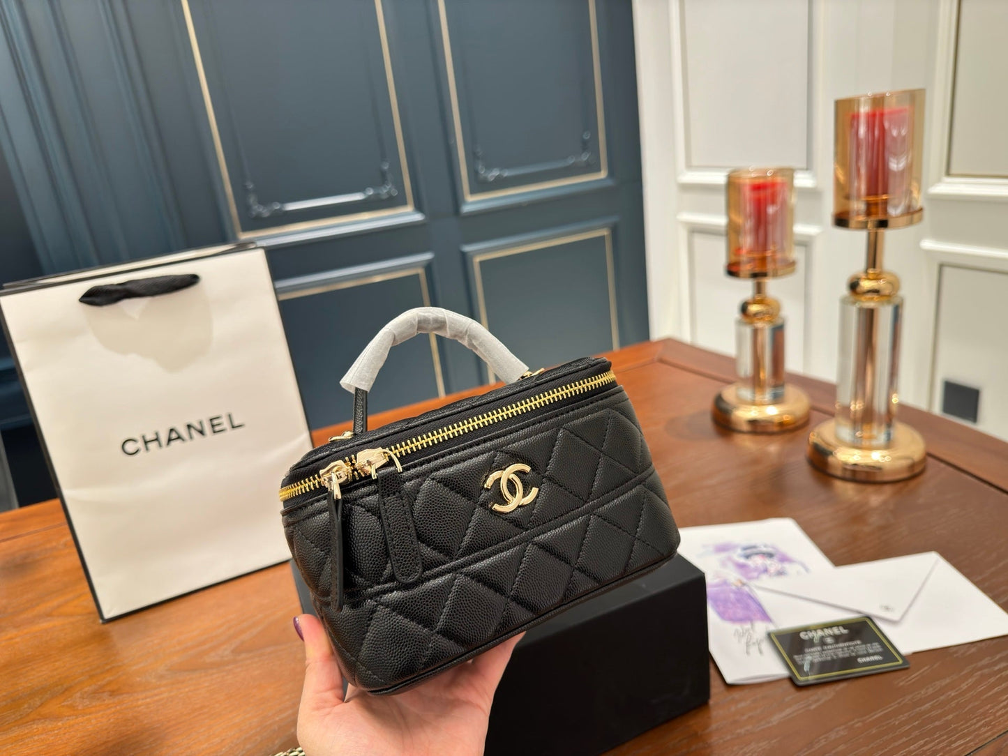 Handle box cosmetic bag