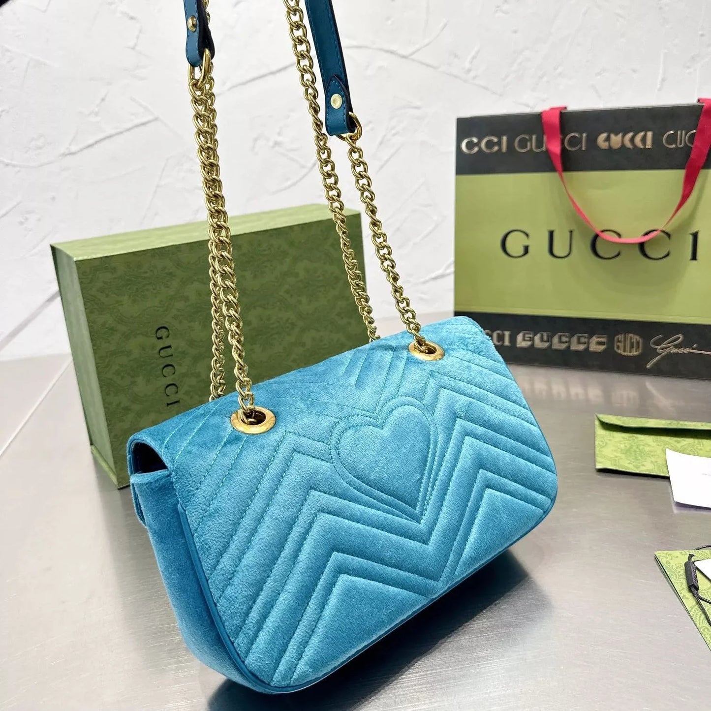 Gold Velvet Marmont Chain Shoulder Bag