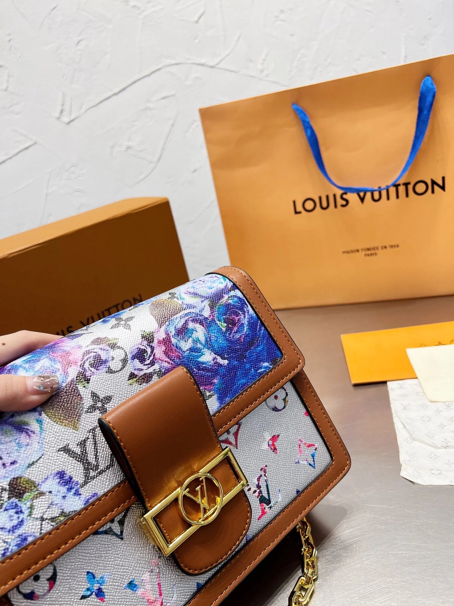 Vintage Hand Painted Rose Messenger Bag