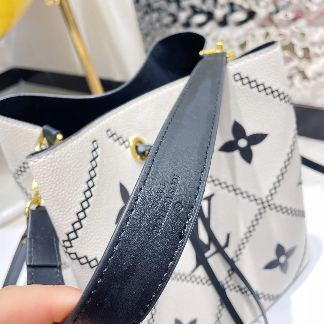 Embroidered Drawstring Bucket Bag