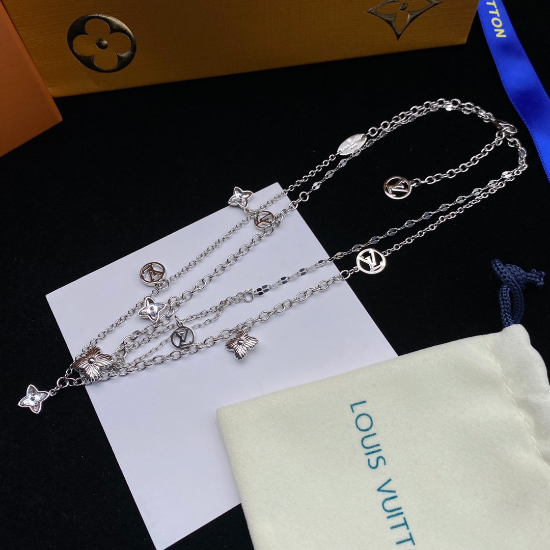 Flower Letter Double Layer Necklace