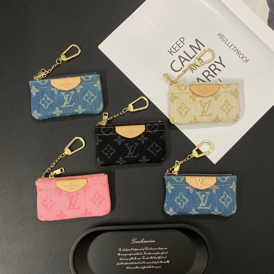 Denim embroidered card holder