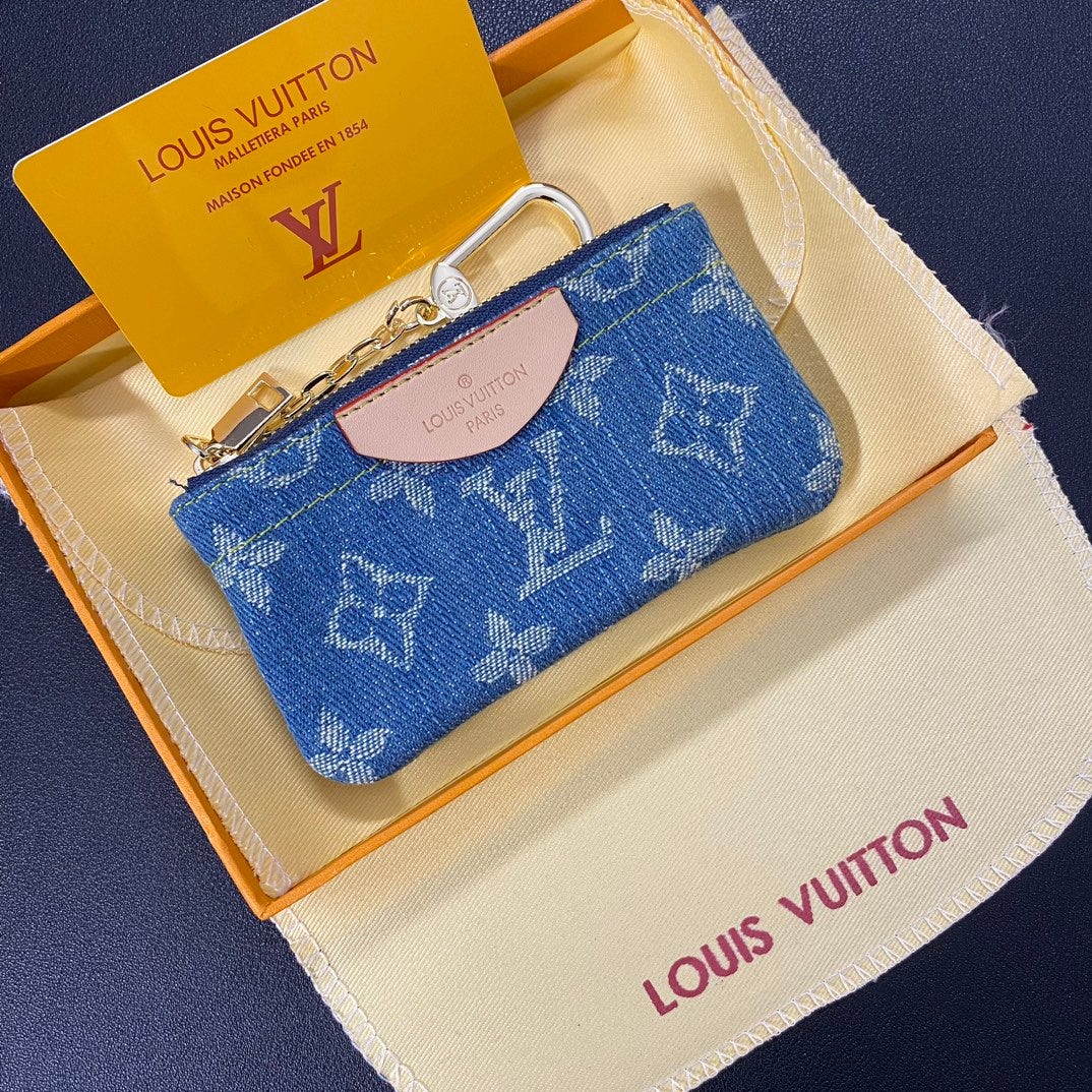 Denim embroidered card holder