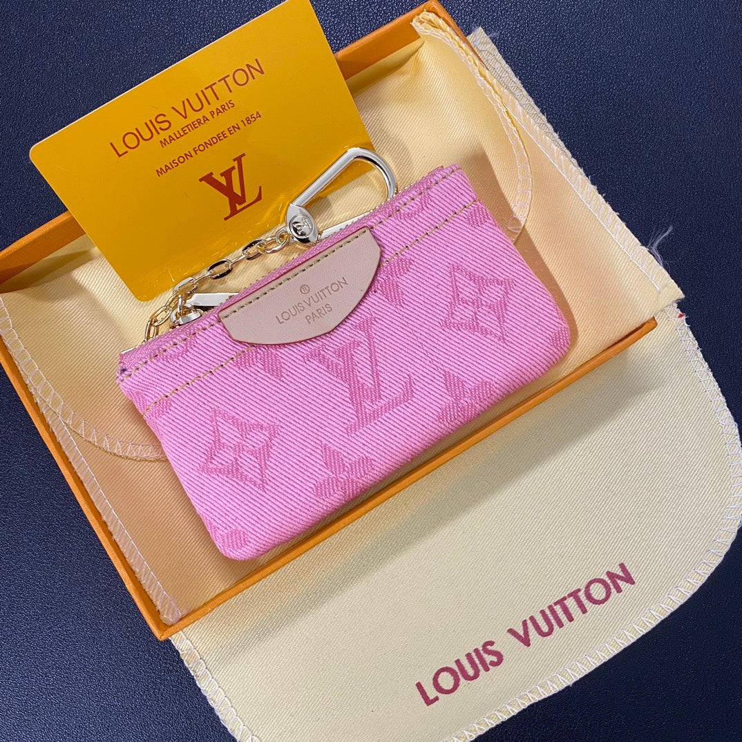 Denim embroidered card holder