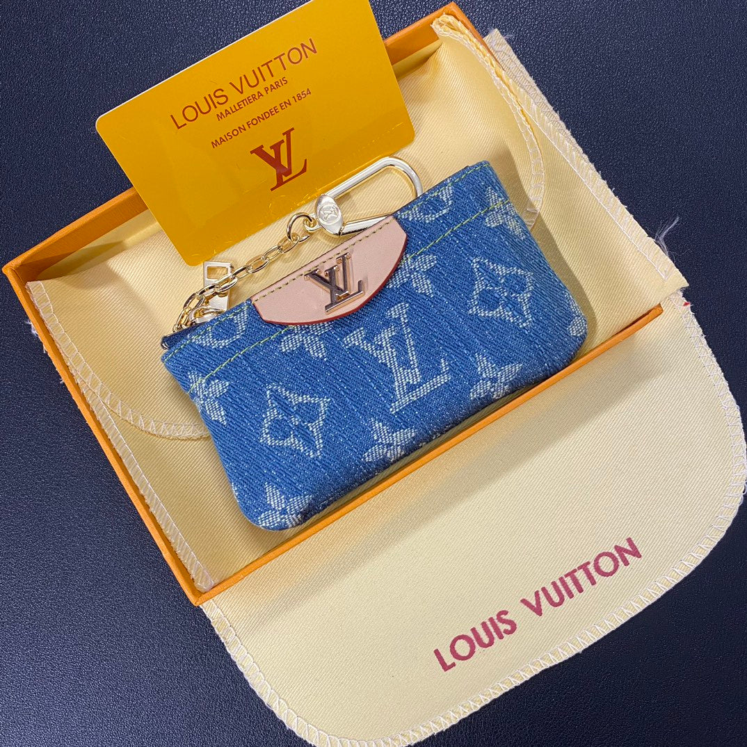 Denim embroidered card holder