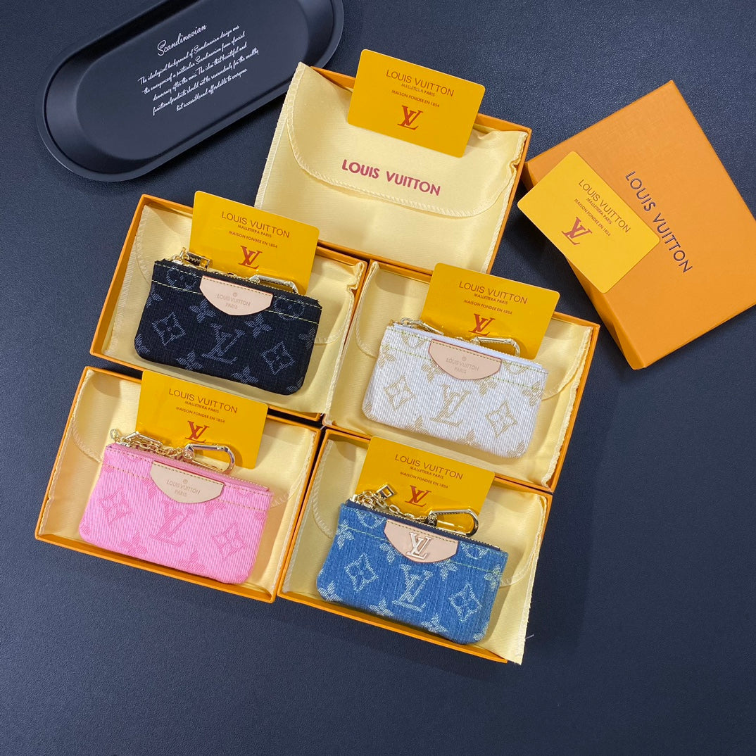 Denim embroidered card holder