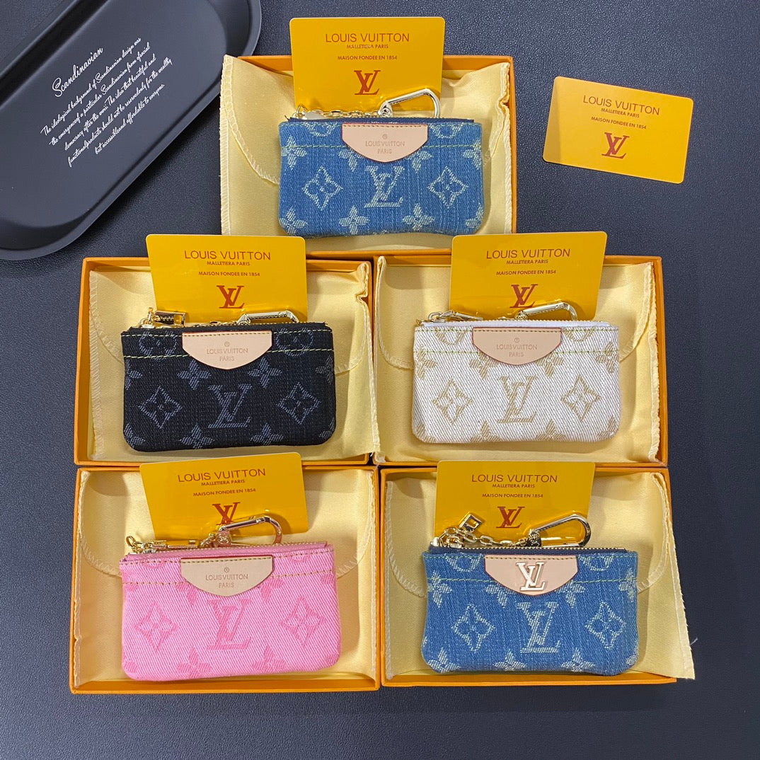 Denim embroidered card holder