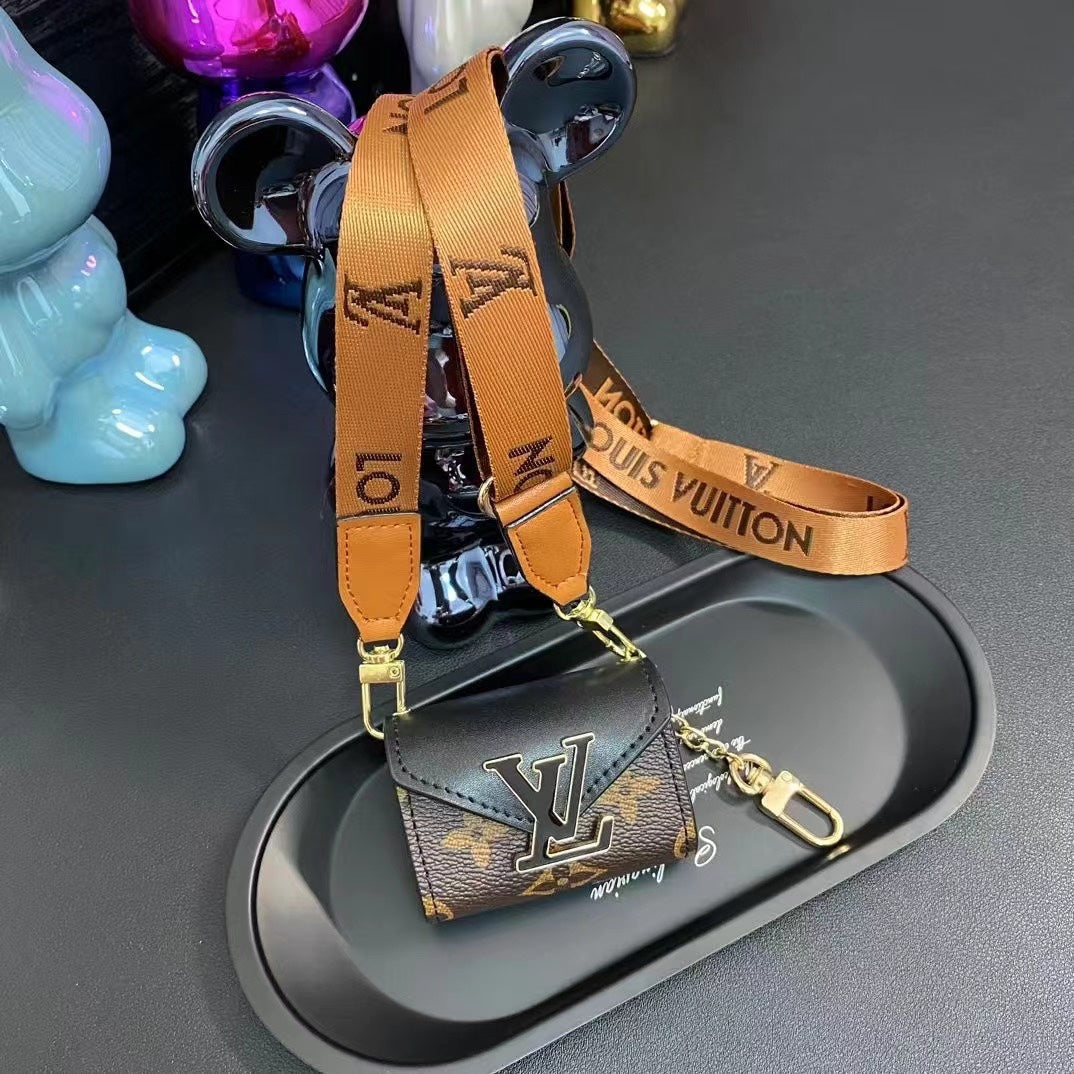 Fashion Leather Earphone Case With Lanyard