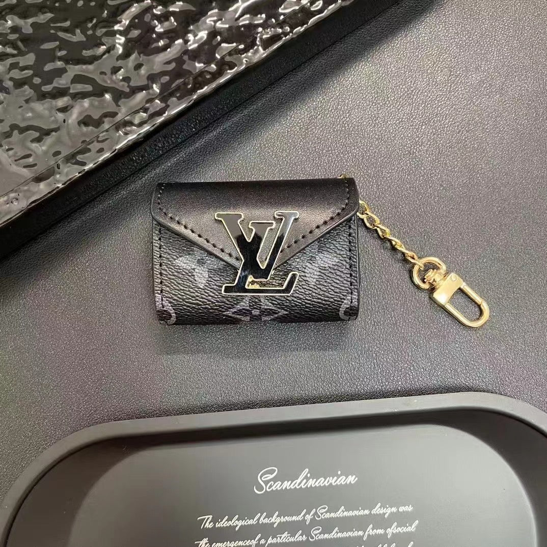 Fashion Metal Logo Leather Earphone Case